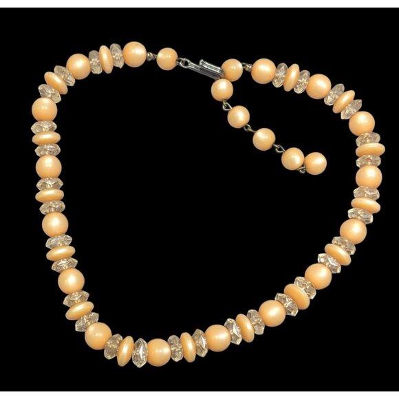Vintage Orange Moonglow Lucite Beaded Necklace - Picture 2 of 6